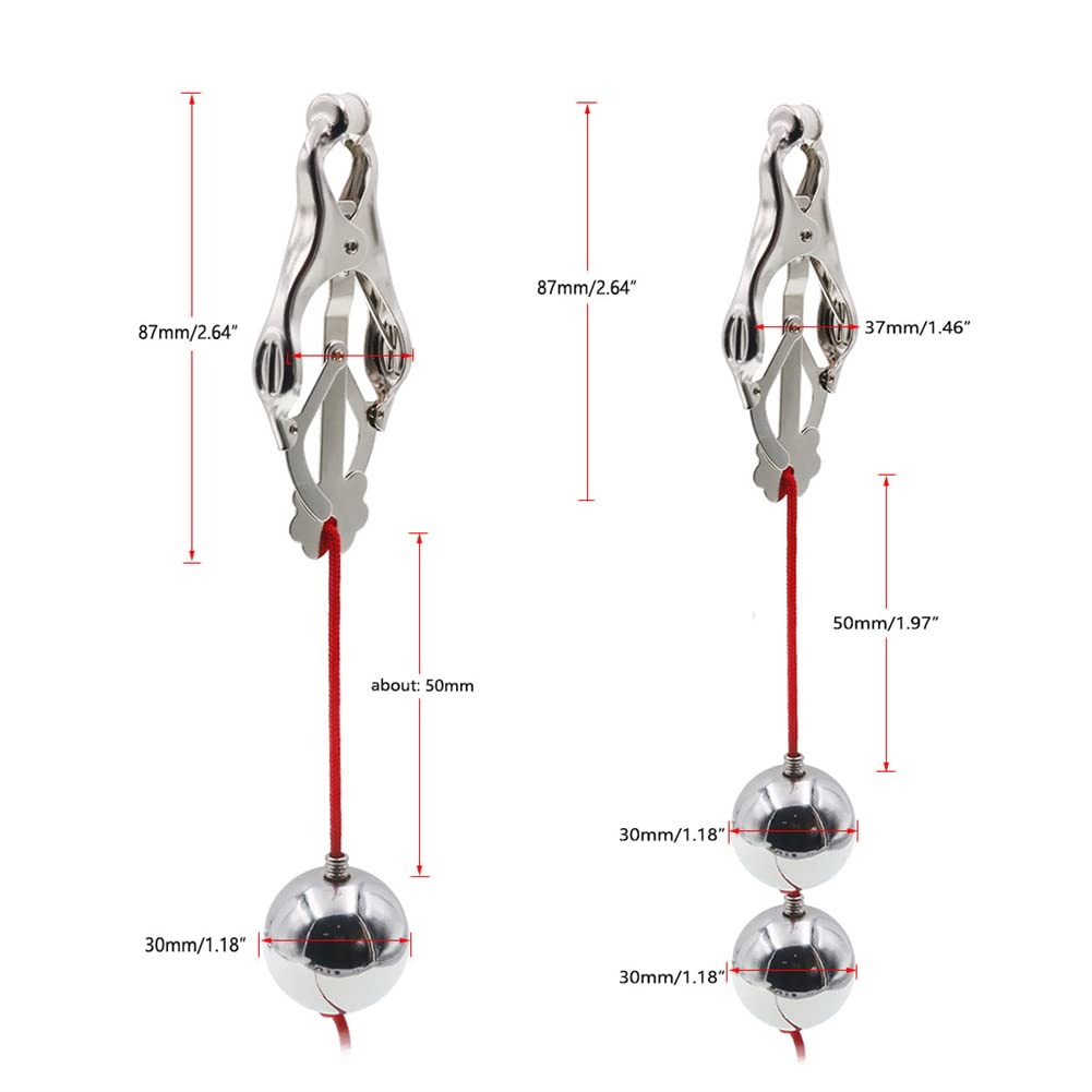 Jinqian 1 Paar Edelstahl Nippelklemmen mit Gewicht Kugeln, Sexy Nippel Clamps Set Brustwarzen Ball Stretcher Klitoris Schamlippen Klemmen Brust Clip SM Bondage Erotik Sexspielzeug Für Frauen (4 Kugel)