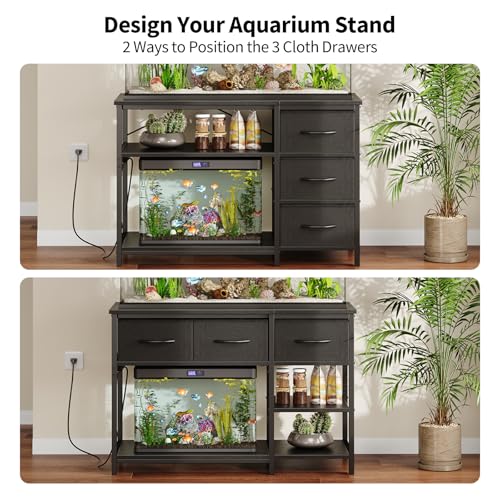 Image of Garvee 55-75 Gallon Aquarium Stand, Heavy Duty Fish Tank Stand with Drawers & Shelves, LED Light, 1000lbs Capacity, Fish & Reptile Tanks Stand with Power Outlet & USB | with Drawers & Shelves, LED Light, 1000lbs Capacity, Fish & Reptile Tanks Stand with Power Outlet & USB