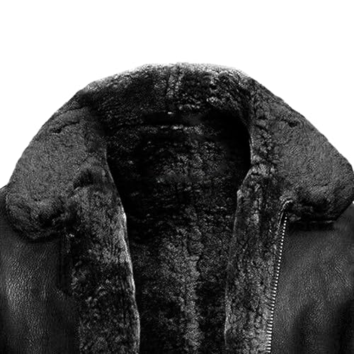 Men's Sherpa Lined Leather Jacket Fleece Fur Collar Casual Leather Coat Warm Thicken Bomber Moto Overcoat2