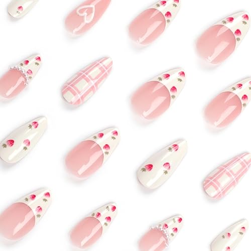 Miniatura 2 de BHLFRH - Juego de 24 uñas postizas a presión, color rosa nude, uñas postizas cortas a presión, puntas de arte de uñas, cobertura completa, uñas