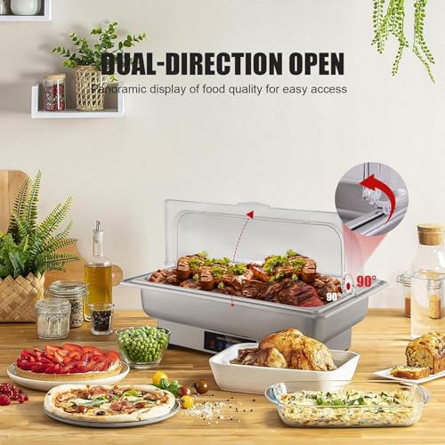 Elektrischer Buffetwärmer, elektrische Chafing Dishes - Lebensmittel-Heiztablett mit Temperaturkontrollanzeige,Beheizte Buffet-Servierstation aus Edelstahl, 9 Qt Chafing Dishes mit Rolldeckel-Abdeckun – Bild 8