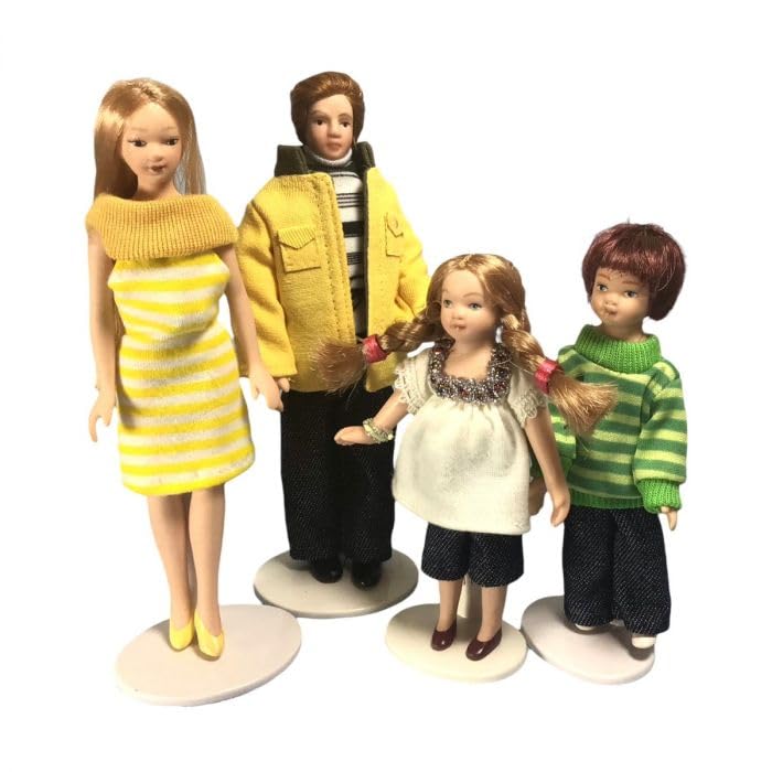 Minimum World Dolls House Modern Family Set, 1:12 Scale, Mother, Father, Son, Daughter Figures, Modern Attire