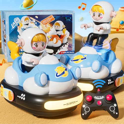 BunnyJOY Coche Teledirigido RC con Luces y Música, Coche Radiocontrol Infantil con Figuras Desmontables y Mando a Distancia, Regalo para Niños y Niñas de 4 a 8 Años, Azul