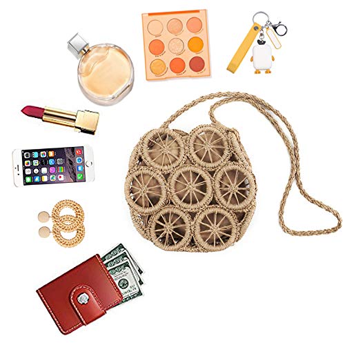 U Scinan Handmade Boho 2-in-1 Straw Bag for Women, Detachable Hollow-Out Round Beach Purse Lightweight Crossbody Shoulder Bag4