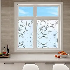 COLORMATE High Gloss Premium PVC Glass Window-Film Self-Adhesive Privacy Frosted Window Sticker Vinyl Translucent Heat Control Anti-UV Opaque Decoration for Home Office - White Flowers (12x200 Inch)