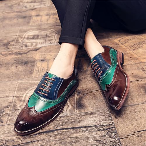 Mens Two Tone Faux Leather Lace Up Brogue Oxford Shoes Classic Wingtip Loafers Low Top Flat Party Formal Business Derby Dress Shoes4