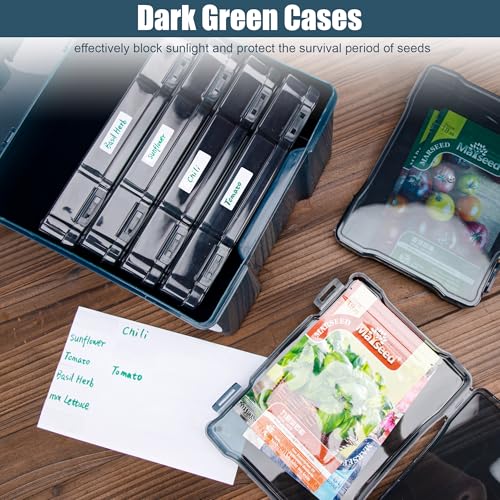 Image of Dark Green Seed Storage Box with 6 Inner 57 Inch Small Boxes, Portable Tool Storage Box for Fishing, Garden Seed Packet Storage Organizer with Label Stickers