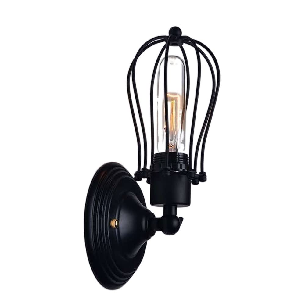 KXEcoLife North American Wrought Iron Wall Sconces E27 Retro Farmhouse Plug-in Metal Spotlight Suitable for Bedroom, Cafe, Bar, Lighting Fixture/Noir