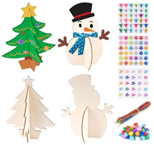 Homewit Kit de décoration de Noël personnalisable en bois 3D - 4 pièces (2 sapins + 2 bonhommes de neige) - Pour adultes - Non pliable Homewit Kit de décoration de Noël personnalisable en bois 3D - 4 pièces (2 sapins + 2 bonhommes de neige) - Pour adultes - Non pliable