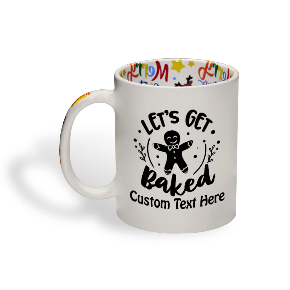 VIGAT Ceramic Christmas Coffee Mug 11 Ounces Let's Get Baked Cookies Gingerbread Style A Funny Tea Cup Christmas Snowflakes Personalized Text Here Personalized Text Here