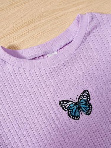 Girl's 3 Packs Graphic Tees Butterfly Embroidery Short Sleeve T Shirt Crewneck Slim Fit Tops4