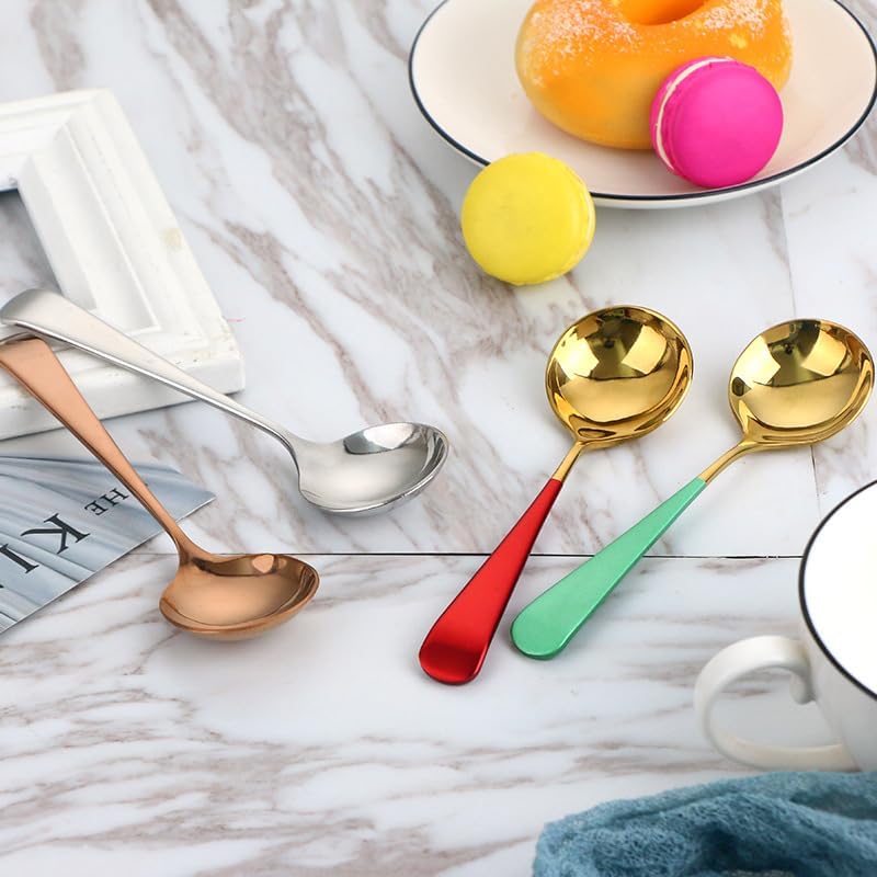 Silverware Flatware Set, 1/4/6/8 Pieces 304 Stainless Steel Creative Round Head Spoons For Restaurants And Home Dessert Spoons (Color : White Gold, Size : 8Pcs)