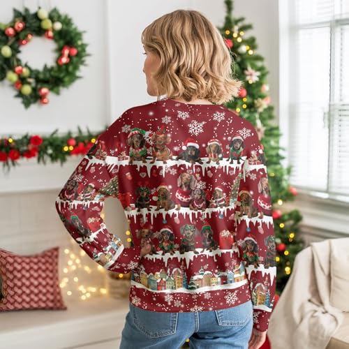 Dachshunds and Snowy Village All-Over Christmas Sweatshirt - Image 3