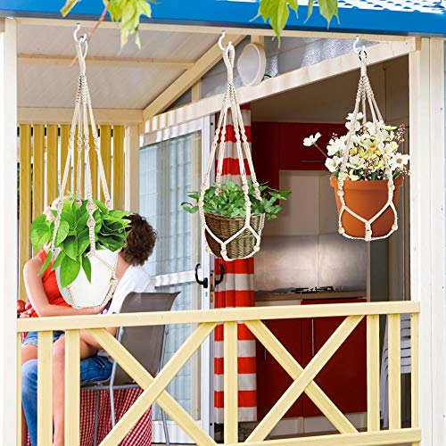 Aerwo 3 Pack Macrame Plant Hanger Indoor Hanging Planters + 3 Pcs Hooks, Handmade Hanging Plant Holder Baskets Stand Flower Pot Holder With Wood Beads For Indoor Outdoor Boho Home Decor (3 Sizes) #TOP6