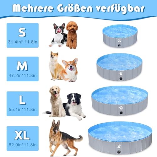 Gindoly Hundepool,Faltbare Hundepools für Kleine, Mittlere&Große,Swimmingpool Planschbecken Hundebadewanne Faltbarer für Hunde und Katzen,Abriebfest&Rutschfest-160 * 30cm