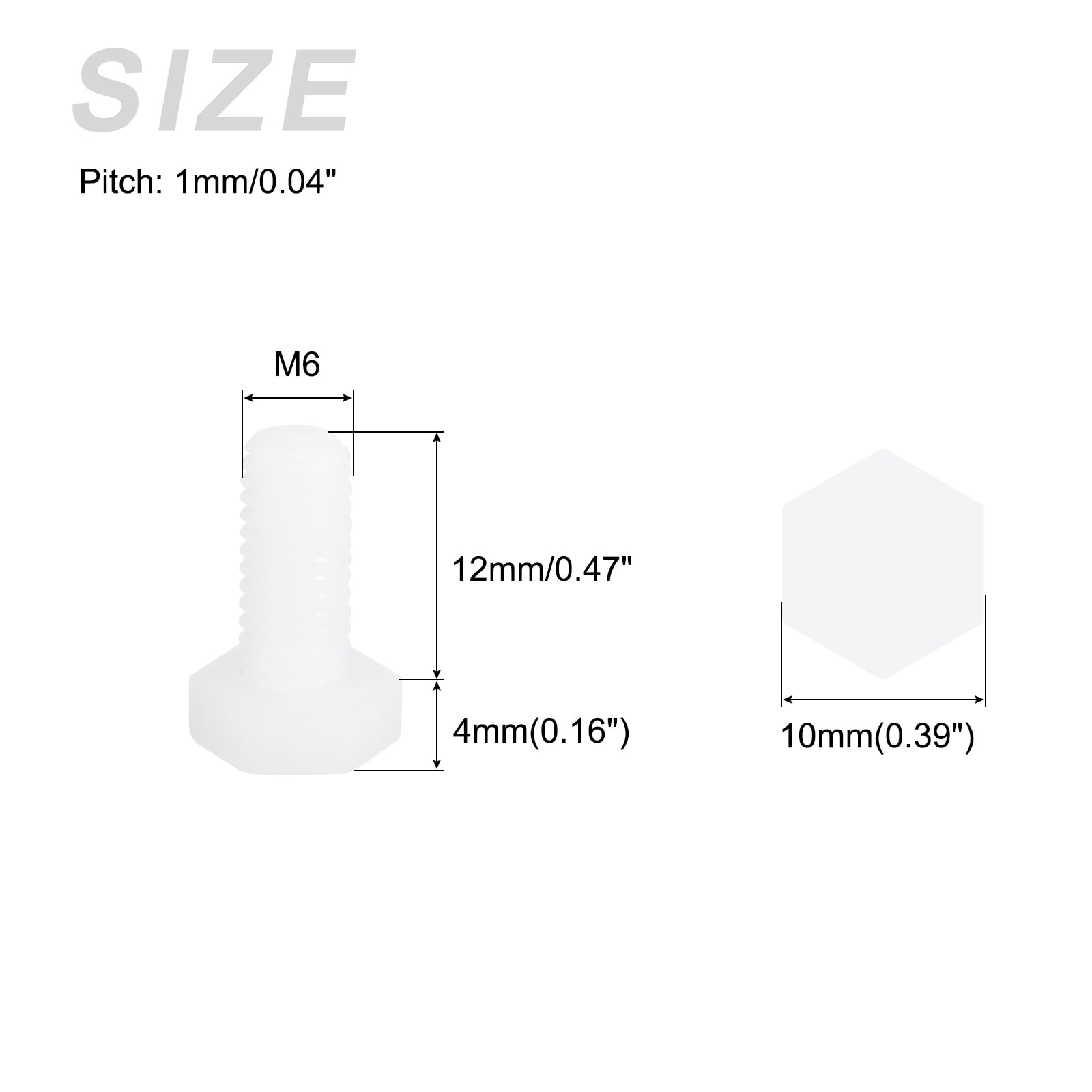 METALLIXITY Nylon Hex Bolts (M6-1x12mm) 50Pcs, Plastic Coarse Fully Threaded Metric Hex Head Cap Screw Bolt - Image 2