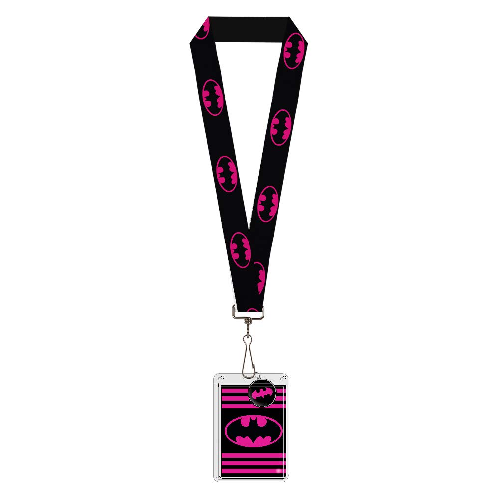 DC Comics Lanyard, Badge Holder Charm, Batman Bat Shield Black Hot Pink, Elastic