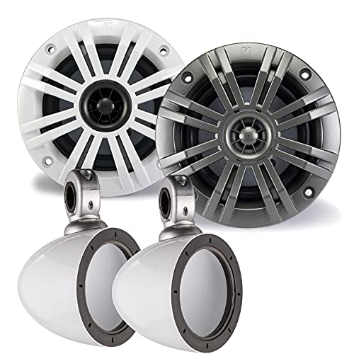 Image of KICKER 4 Inch KM-Series Marine Speaker Bundle 41KM44CW with White Wake Tower Enclosure
