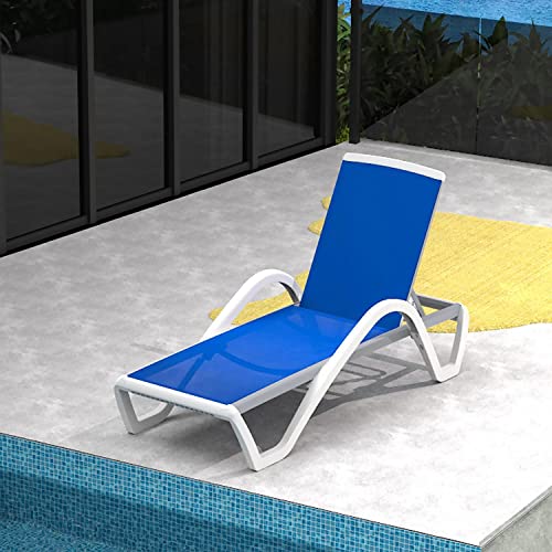 Image of Domi Outdoor Lounge Chair, Aluminum Patio Chaise Lounge with 5 Position Adjustable Backrest and Wheels, All Weather Reclining Chair with Armrest for Patio, Yard,Balcony,Poolside (Blue)