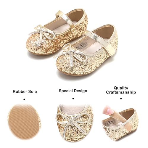 Felix & Flora Girls' Ballerina Flat Mary Jane Dress Shoes (Little/Toddler Girls Shoes/Big Kids)(4 Big Kid, Glitter Gold) by Felix & Flora - Image 4