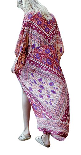 Wander Agio Womens Bikini Cover Up Beach Coverups Cardigan Printing Sunscreen Long Covers Chiffon Purple Flower Triangle 5