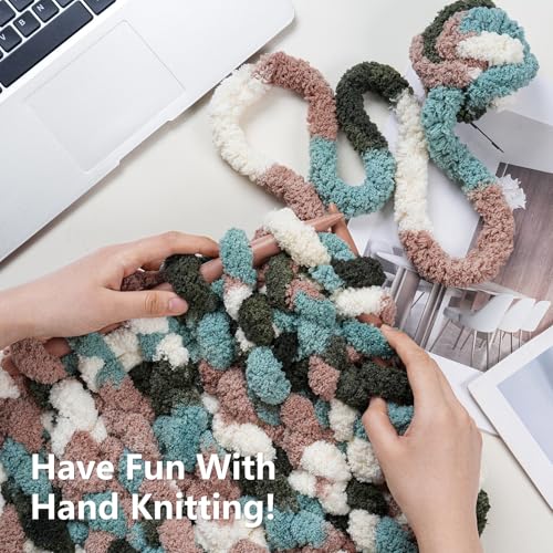 Image of Cozyful Chunky Yarn for Hand Knitting - #10 Chunky Chenille Blanket Yarn, Jumbo Big Thick Chunky Yarns for Crocheting, Tie Dye Bulky Knit Yarns, 8 Skein (20 yds 8 oz Each Skein), Forest&Teal&Coffee