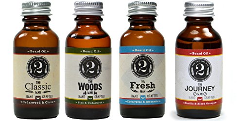 The 2 Bits Beard Oil 4 Pack - The Classic, The Woods, The Fresh, The Journey - Essential Oil Scented - Beard Softener and Conditioner by The 2 Bits Man (1 oz.)