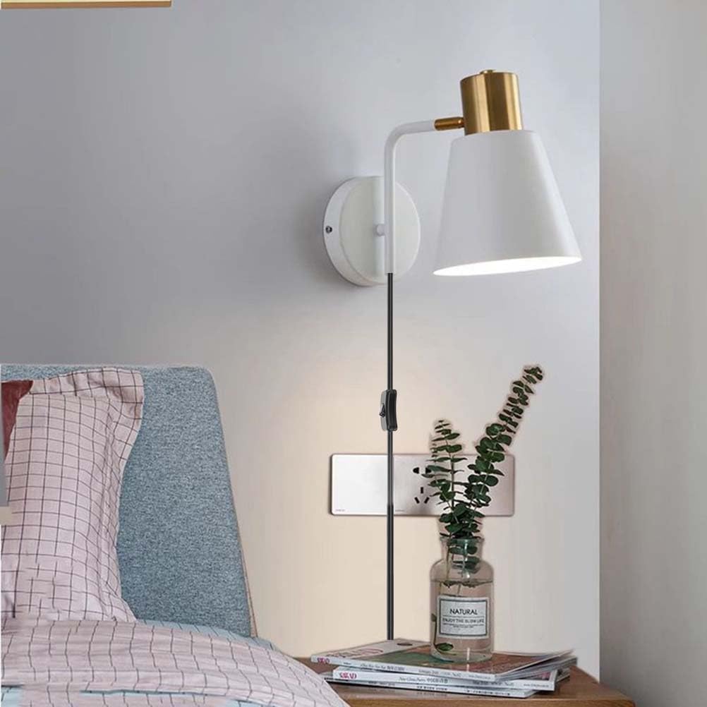 Kinkiet E27 w stylu vintage z przełącznikiem i wtyczką Kinkiet wewnętrzny Regulowana czarna lampa nocna w stylu industrialnym w stylu retro z kablem Lampka ścienna do czytania w sypialni, salonie, hot