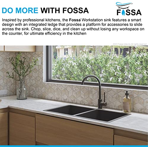 Image of Fossa 37 inchx18 inchx10 inch Double Bowl Premium Handmade Stainless Steel Kitchen Sink | Deep Bowl, Scratch-Resistant, Rust-Proof Modular Sink for Home Kitchen - Black (Matte Finish)