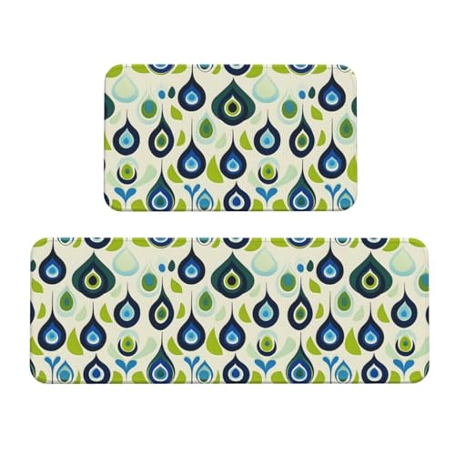 GVYGVY Antifatigue Kitchen Mats for Floor 2 Piece - Abstract Green Eyes Print Kitchen Rugs Washable, Non Slip Runner Rug Standing Mat for Office/Bathroom/Laundry/Home Decor and Accessories