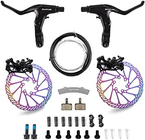 BUCKLOS Mountain Bike Disc Brake kit, MTB Mechanical Line Pulling Disc Brakes Caliper with Aluminum Alloy Levers /160mm Rotor,/is/PM Universal Adapter for Ebike/Folding Bike/Scooter/Fat Bike