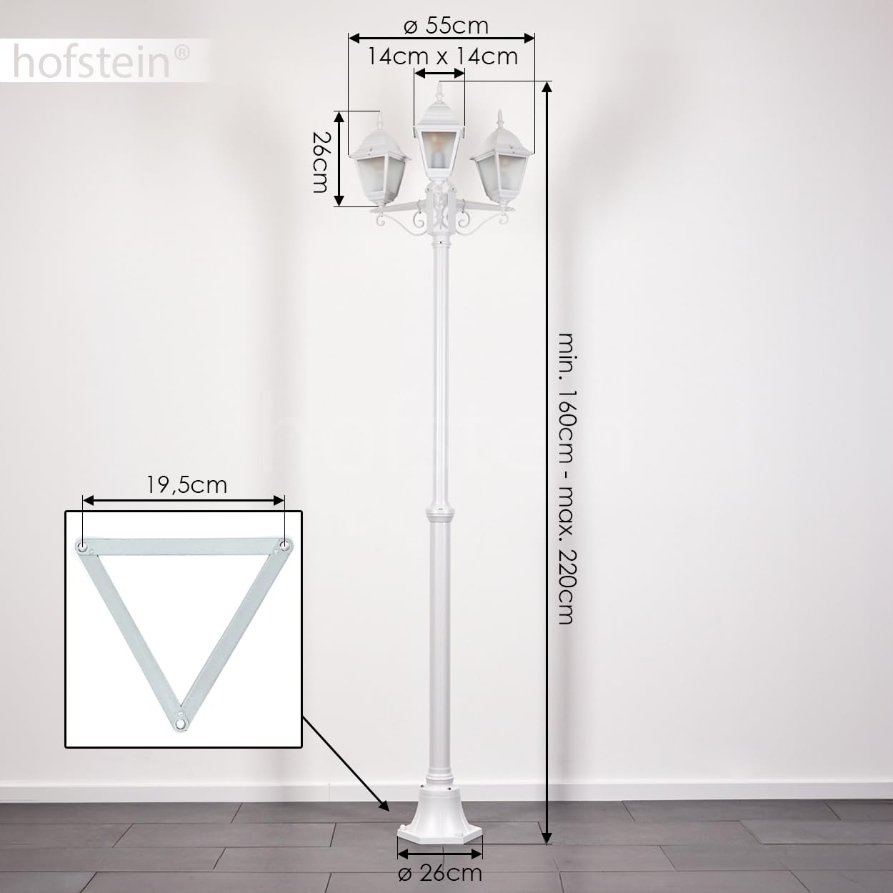 HOFSTEIN Kandelaber Naofe Lampe d'extérieur en métal/verre dépoli en blanc, vitres interchangeables transparentes, lampe de chemin au design rustique/antique/vintage pour jardin, terrasse, cour, max