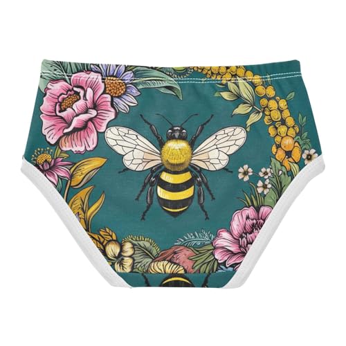 Cotton Girls Underwear Toddler Vintage Bee Floral Dark Green Girl Panties Cute Bright Briefs Undies Kids 2t2