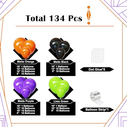 Image of Lukiituke Halloween Balloon Arch Kit, 134Pcs Black and Orange Balloons | 4 Sizes Latex Balloons for Halloween Theme Birthday Party Backdrops Decorations