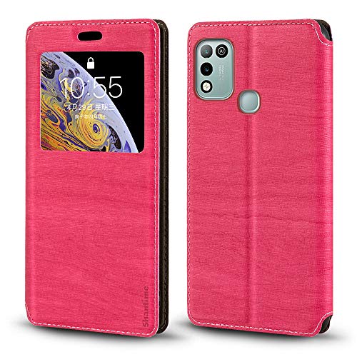 Infinix Hot 10 Play Case, Wood Grain Leather Case with Card Holder and Window, Magnetic Flip Cover for Infinix Hot 10 Play
