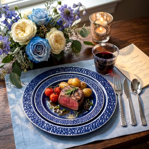 Ciaell 150 PCS Blue and Silver Plastic Plates - Blue Disposable Plate include 50 Plates, 25 Knives, 25 Forks, 25 Spoons, 25 Cups for Weddings & Party by Ciaell - Image 3