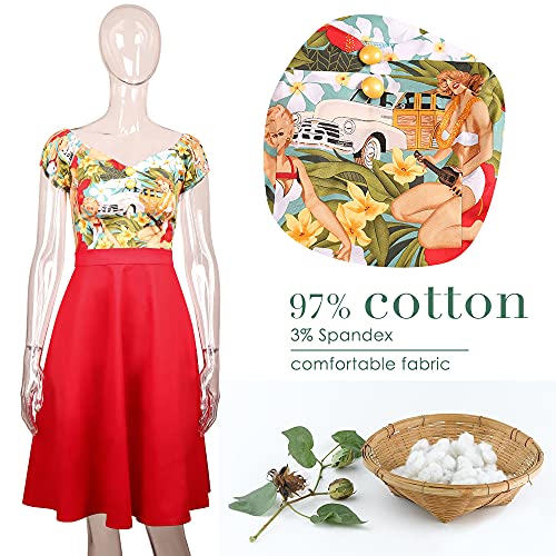 Image of YARN & INK Women's Rockabilly Tops 1950s Pinup Shirt Casual Off Shoulder Vintage Blouse