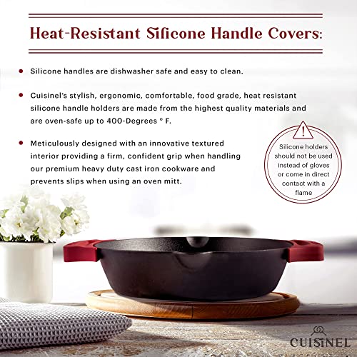 Image of Cast Iron Skillet Set - 10 inch + 12 inch-Inch Dual Handle Frying Pans + Silicone Handle Holder Covers + Pan Scraper - Pre-Seasoned Oven, Grill, Stovetop, Induction Safe Kitchen Cookware - Indoor /Outdoor Use