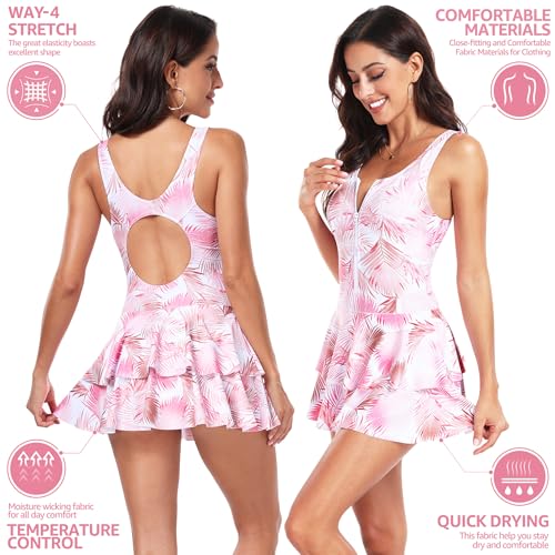 UNIQUEBELLA One Piece Swimsuits for Women Modest Tummy Control Swimwear Color Block Print Athletic Bathing Suits2