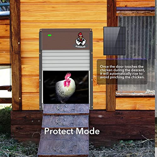 Audiolab Automatic Chicken Coop Door Opener Solar Battery Powered Auto Coop Doors With Timer Control & Light Sensor Aluminum Coop Door ,Evening And Morning Delayed Opening Timer (Brown) #TOP1