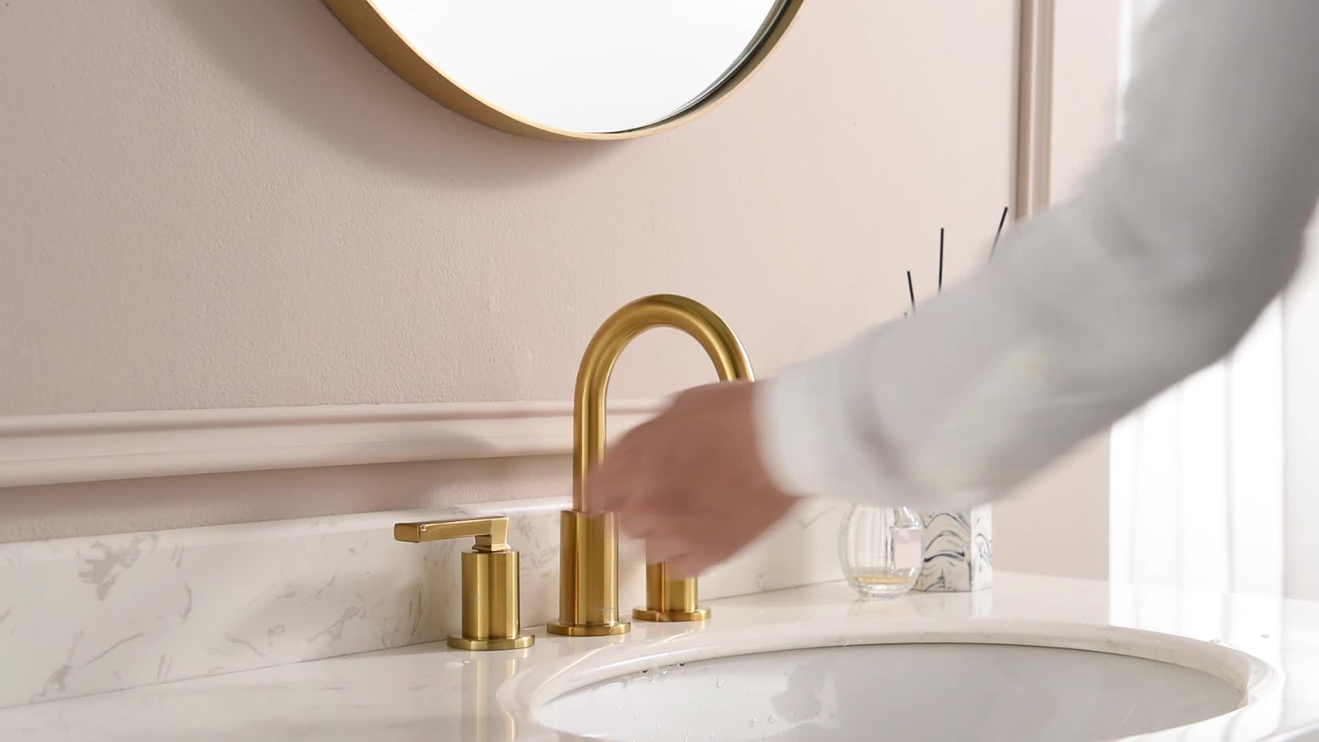 Roffenny Brushed Gold Bathroom Faucets with Pop-Up Drain, Modern