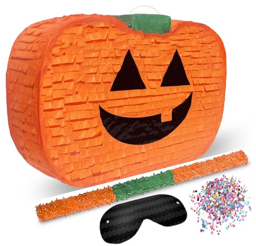 Piñata de abóbora de Halloween com bastão, 17 x 10 x 5 polegadas, perfeito para decoração de Halloween, centro de mesa, sessão de fotos, aniversário de outubro, aniversário divertido e assustador, se