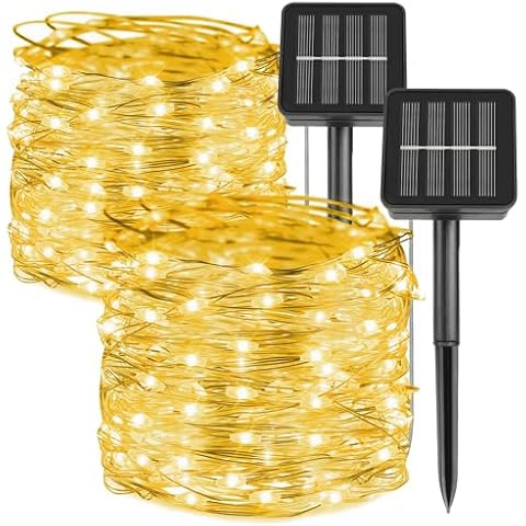 kemooie 2 Packs Solar String Lights, Total 200 LED 66FT 8 Twinkle Modes Warm White Solar Powered Fairy Lights, Waterproof for Outdoor, Tree, Garden, Christmas Decorations (Warm White) Cover
