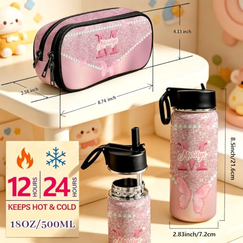 Image of Custom Backpack for Girls Personalized Backpacks with Lunch Bag Kids Set | Back to School Kid Toddler Backpack Girl Book Bag Prek Kindergarten Preschool Daypack Birthday Gifts Pink Butterfly