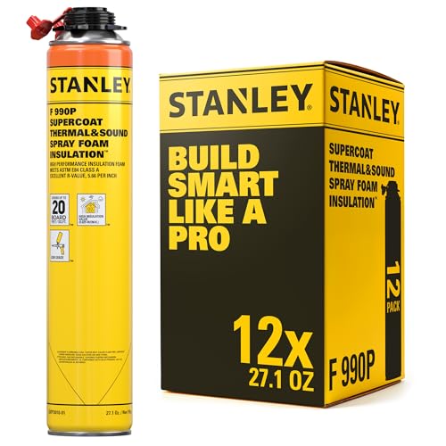 STANLEY F 990P Supercoat Spray Foam Insulation - Closed Cell Spray Foam Covers Up to 240 Sq.Ft. Gun Use, Gun Not Included, 27.1 oz, 12 Pack