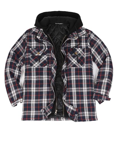 Image of ZENTHACE Men's Quilted Lined Hooded Plaid Jacket,Zipper & Snap Closure