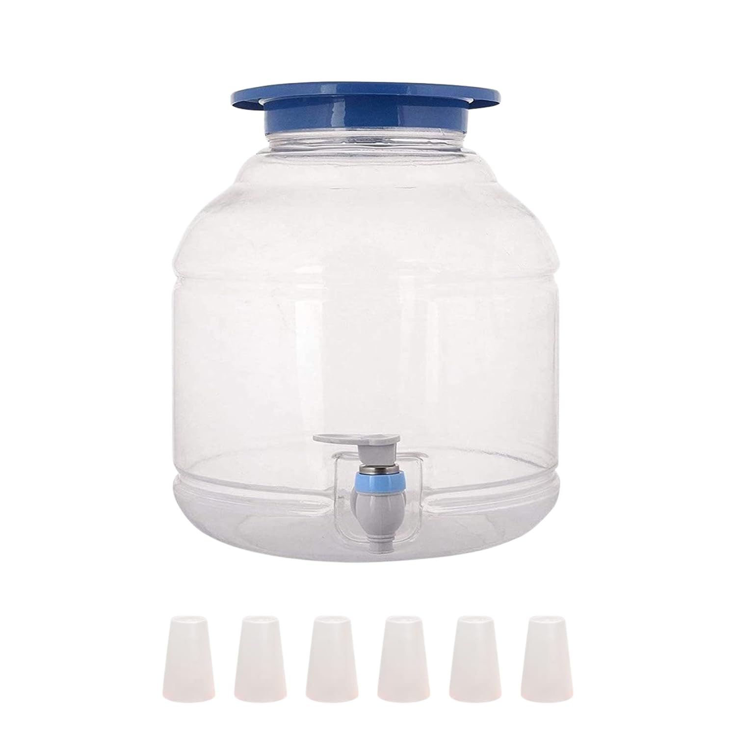 mastBus Plastic Water Dispenser with Tap and 6 Glasses, Storage Container Jar Bottle Can (10 Litre, Transparent), White