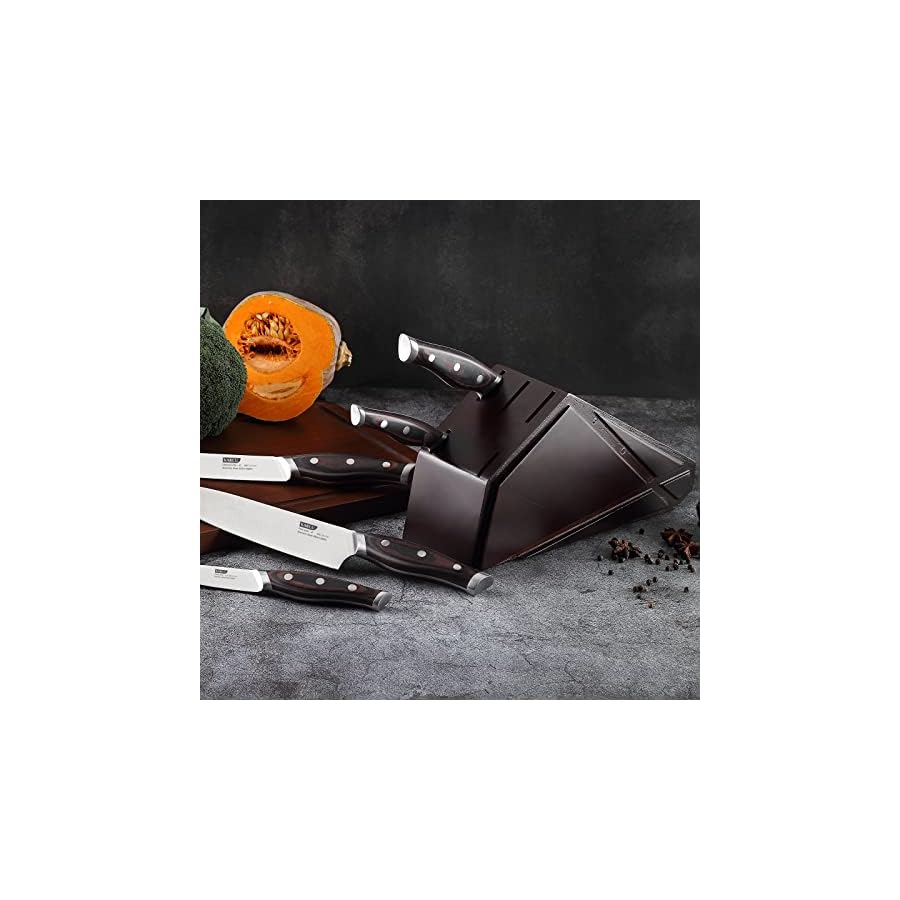 Chef Knife Set, Karcu 6-Piece Professional German Steel Kitchen Knife Block Sets, Brown