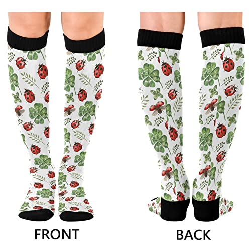 Wusikd Clover Ladybugs Compression Socks for Women and Men Circulation Flowers Long Socks for Athletic Running 12