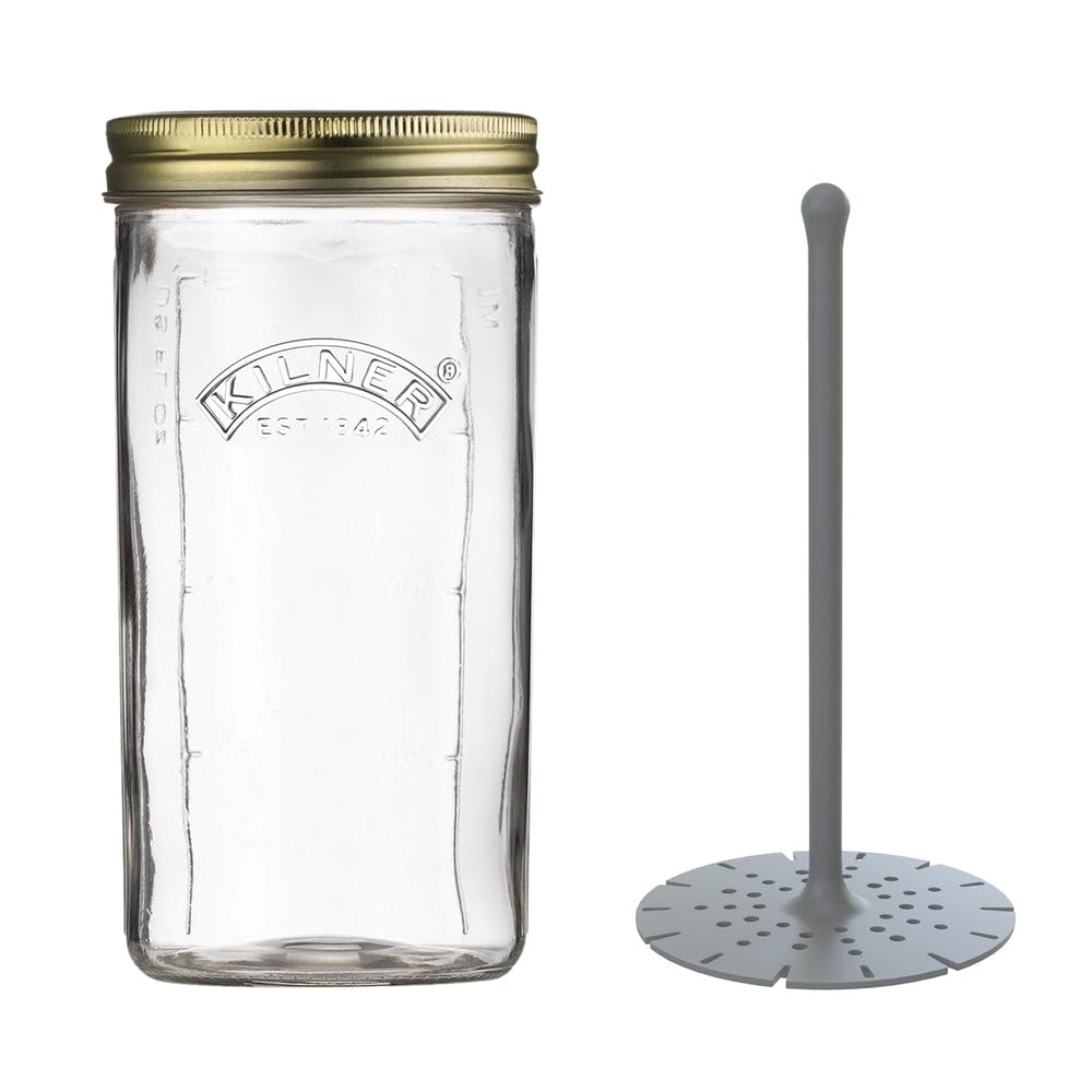 Kilner 1 Litre Pickle Jar with Silicone Lifter Wide Mouth Glass Jar with Two-Piece Lid for Pickling & Preserving, Ideal for Pickled Onions, Gherkins & Vegetables